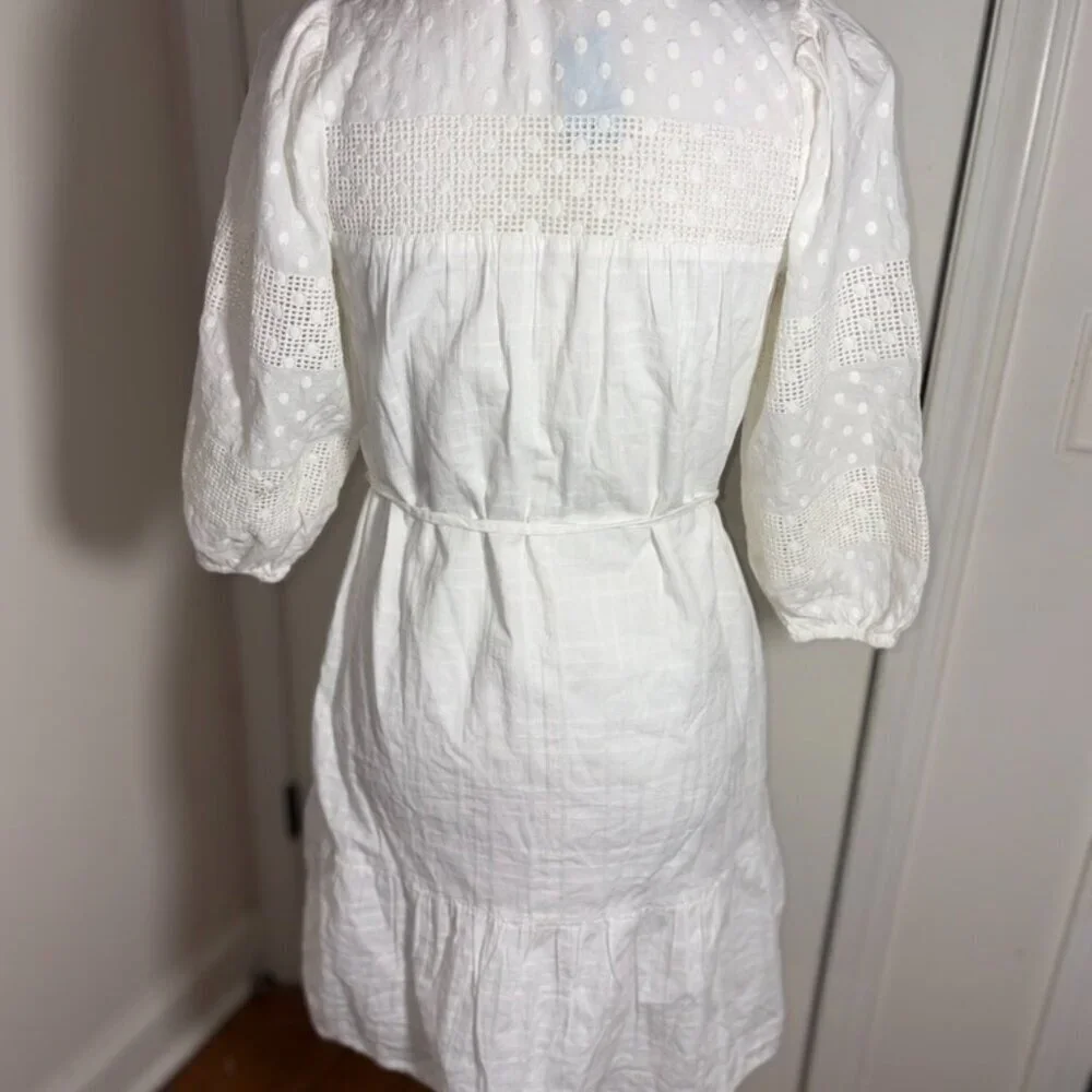 NEW NWT Ann Taylor Loft Dotted Lace Trim Flounce Swing Dress White Cotton XXS